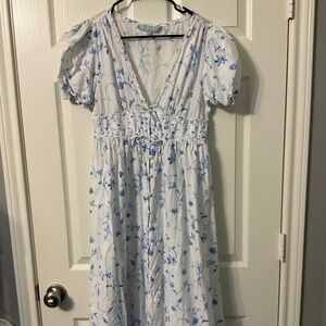 Hill House Vintage Blue floral and birds mini sundress